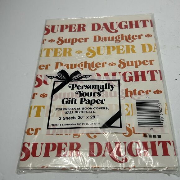 Vintage Personally Yours Gift Wrap Paper Super Daughter 2 Sheets 1982 Each 20X28 - Picture 2 of 6